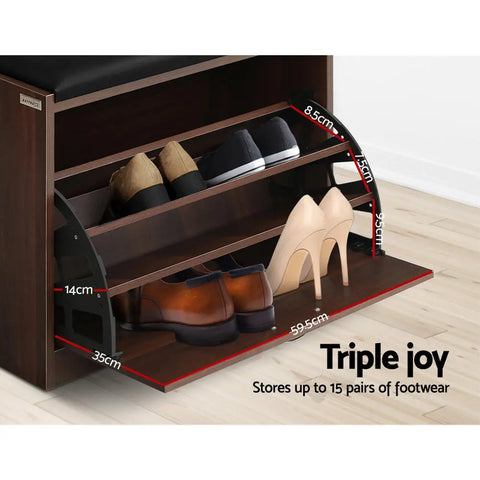 Artiss Shoe Rack Cabinet Bench15 Pairs Walnut Kyla Chez Guru