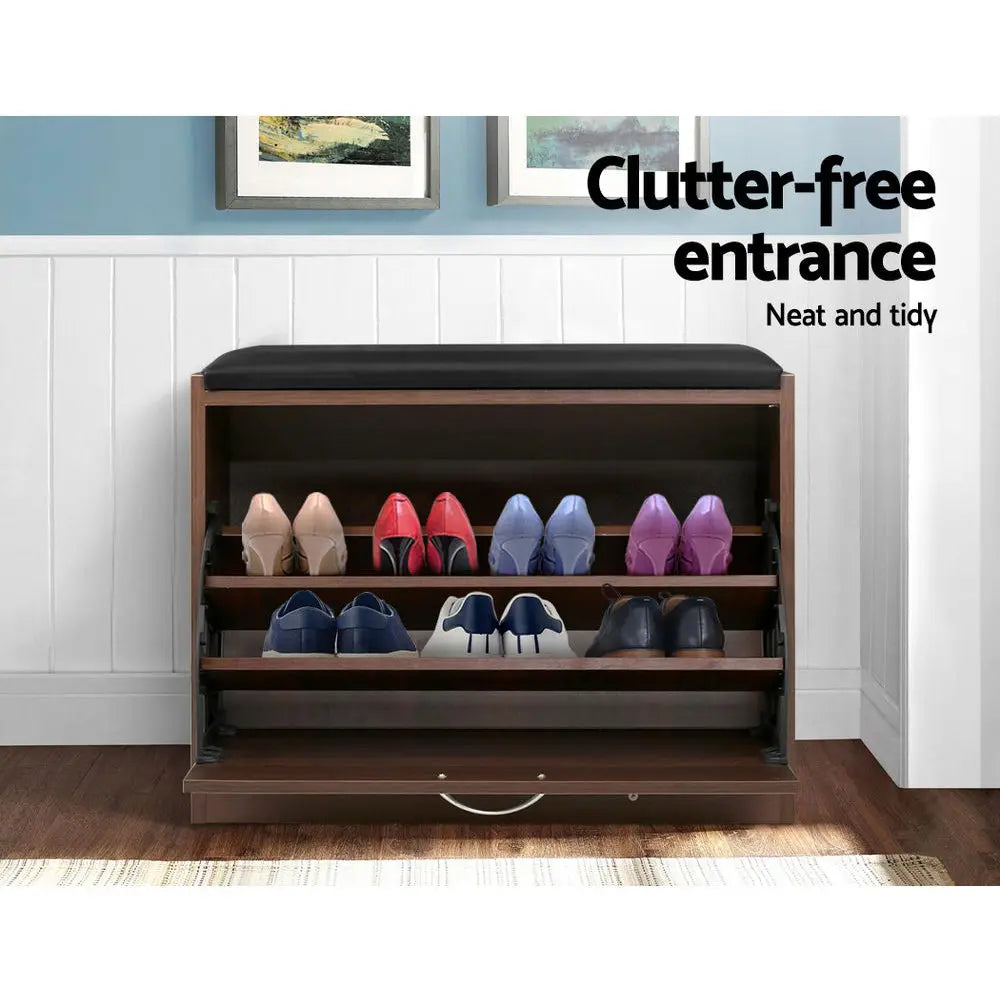 Artiss Shoe Rack Cabinet Bench15 Pairs Walnut Kyla Chez Guru