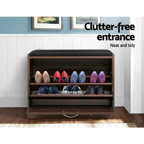 Artiss Shoe Rack Cabinet Bench15 Pairs Walnut Kyla Chez Guru