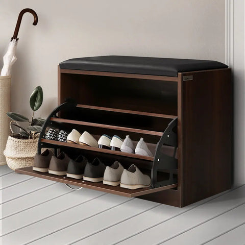 Artiss Shoe Rack Cabinet Bench15 Pairs Walnut Kyla Chez Guru