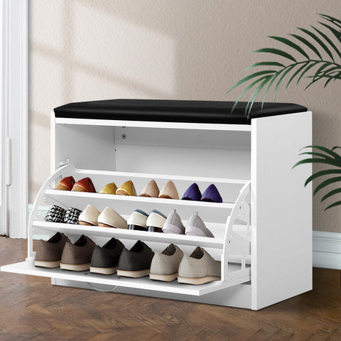Artiss Shoe Rack Cabinet Bench 15 Pairs White Kyla Chez Guru