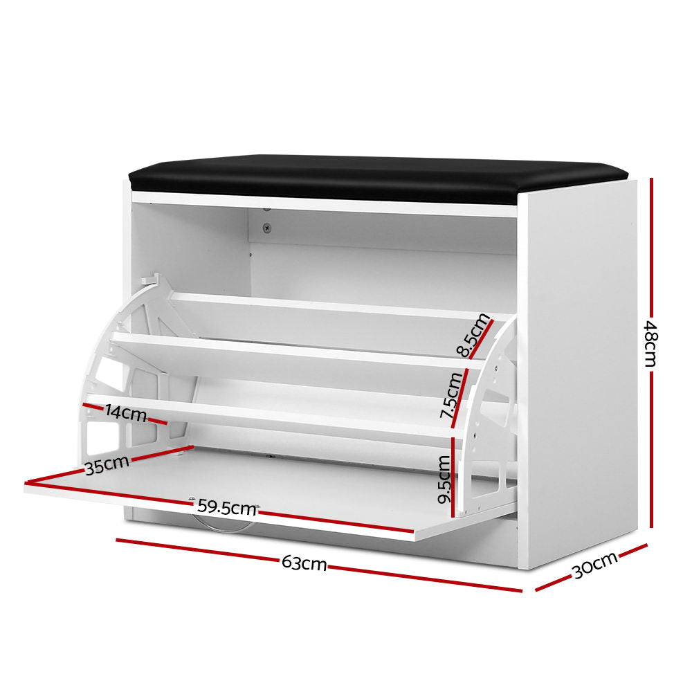 Artiss Shoe Rack Cabinet Bench 15 Pairs White Kyla Chez Guru