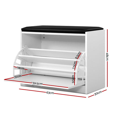Artiss Shoe Rack Cabinet Bench 15 Pairs White Kyla Chez Guru