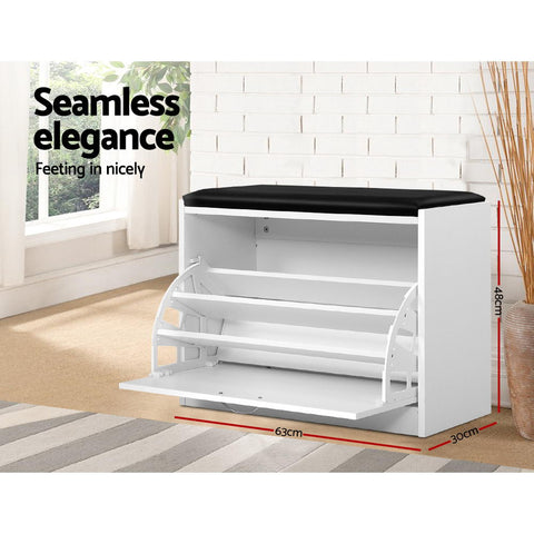 Artiss Shoe Rack Cabinet Bench 15 Pairs White Kyla Chez Guru