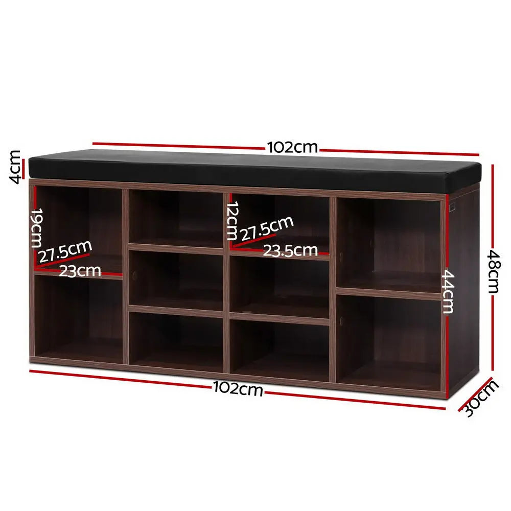 Artiss Shoe Rack Cabinet Bench 10 Cubes - Walnut Chez Guru