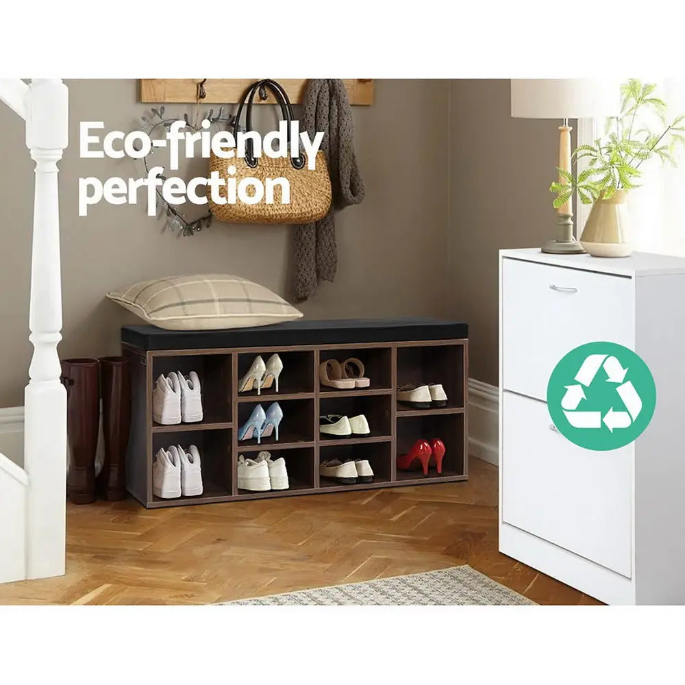 Artiss Shoe Rack Cabinet Bench 10 Cubes - Walnut Chez Guru