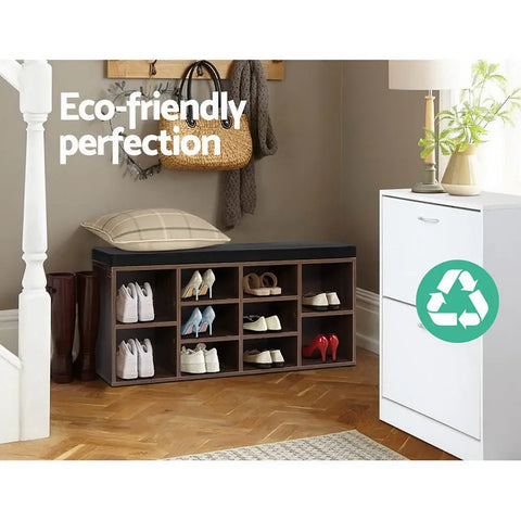 Artiss Shoe Rack Cabinet Bench 10 Cubes - Walnut Chez Guru