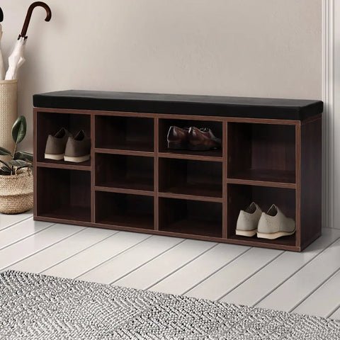 Artiss Shoe Rack Cabinet Bench 10 Cubes - Walnut Chez Guru