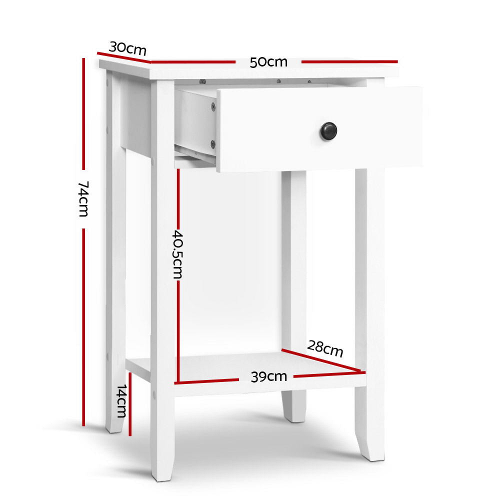 Artiss Bedside Table 1 Drawer with Shelf - BOWIE White Chez Guru