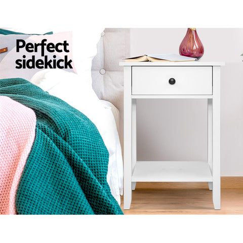 Artiss Bedside Table 1 Drawer with Shelf - BOWIE White Chez Guru