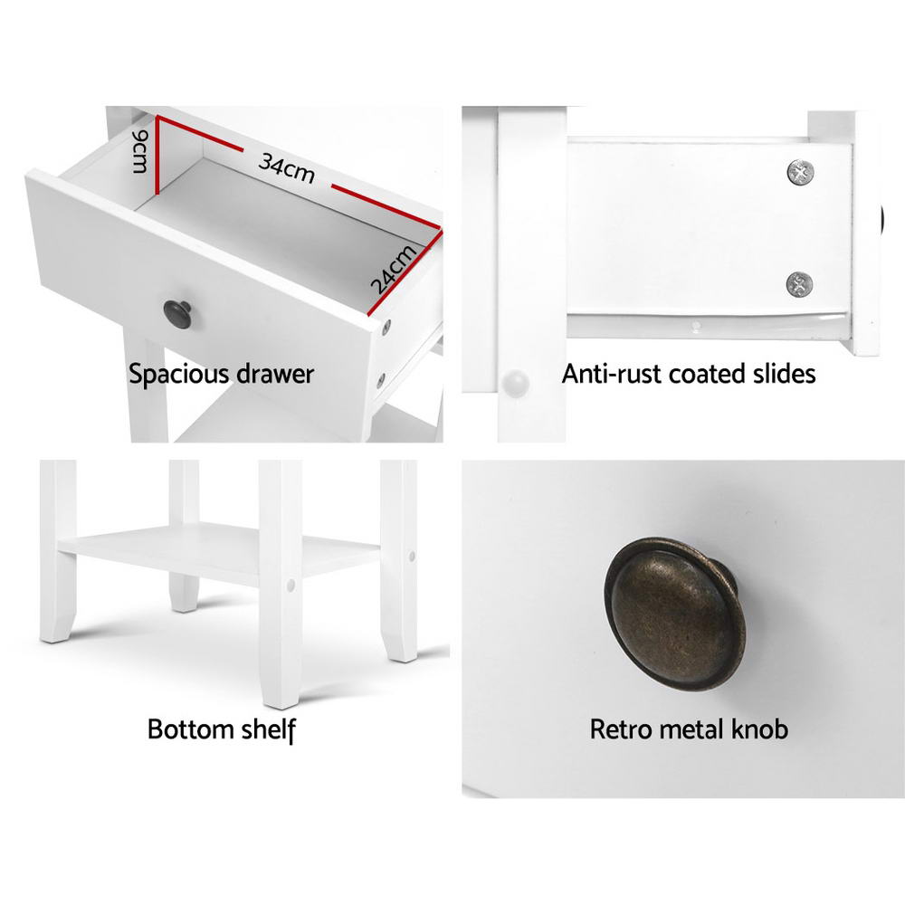 Artiss Bedside Table 1 Drawer with Shelf - BOWIE White Chez Guru