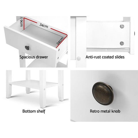 Artiss Bedside Table 1 Drawer with Shelf - BOWIE White Chez Guru