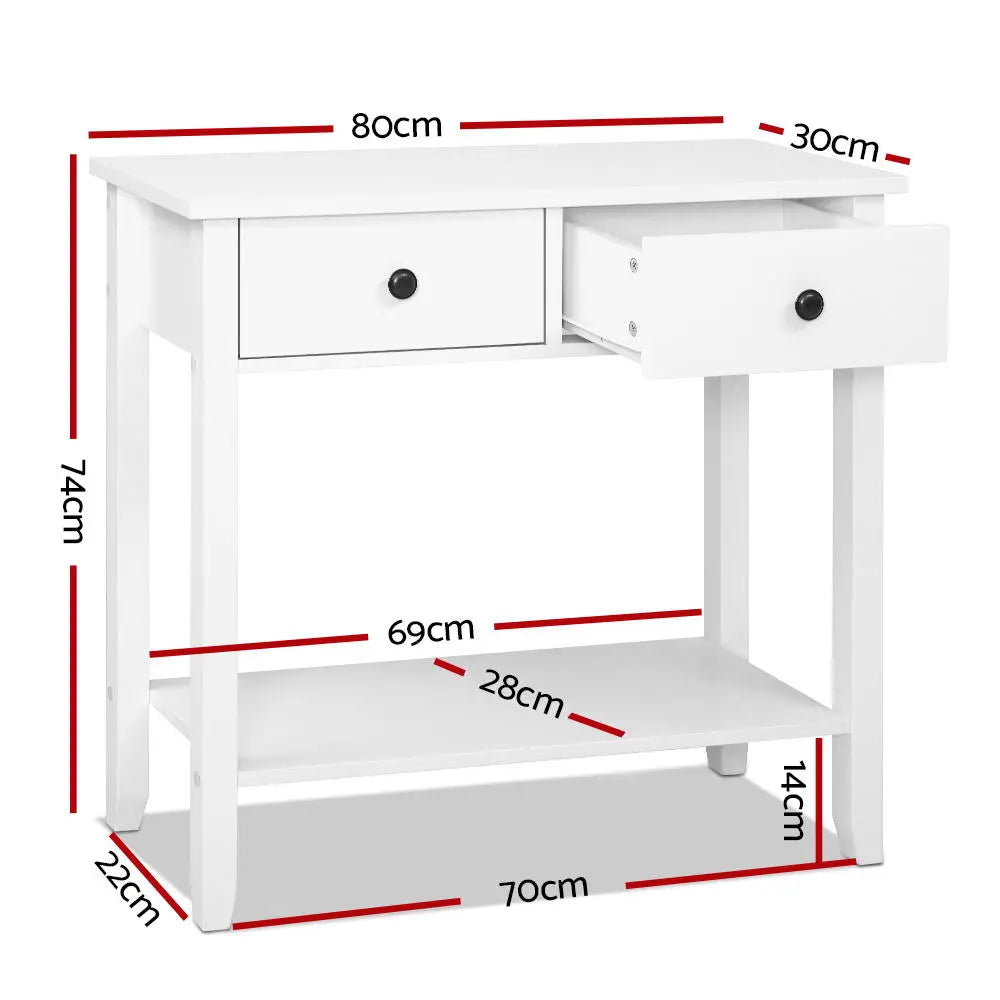 Artiss Console Table 2 Drawers 80CM White Chole Chez Guru