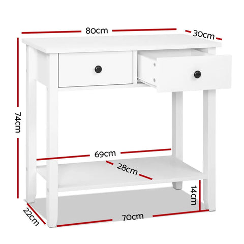 Artiss Console Table 2 Drawers 80CM White Chole Chez Guru