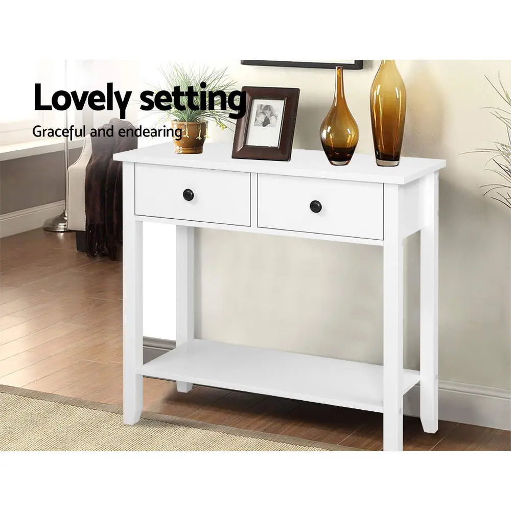 Artiss Console Table 2 Drawers 80CM White Chole Chez Guru