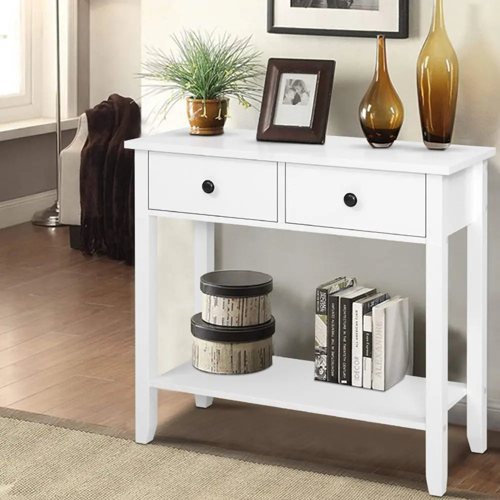 Artiss Console Table 2 Drawers 80CM White Chole Chez Guru
