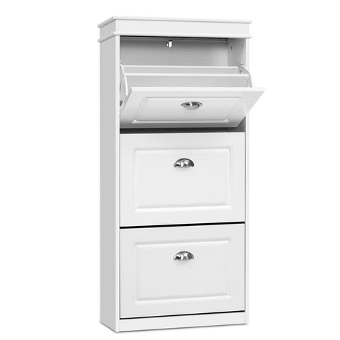 Artiss Shoe Rack Cabinet 18 Pairs 3-tier White Sena Chez Guru