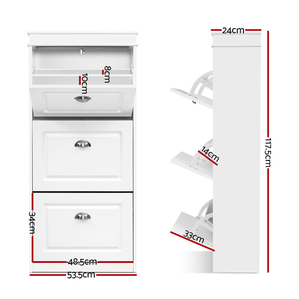 Artiss Shoe Rack Cabinet 18 Pairs 3-tier White Sena Chez Guru