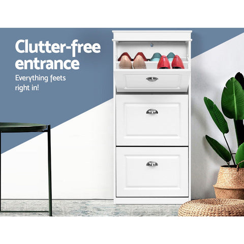 Artiss Shoe Rack Cabinet 18 Pairs 3-tier White Sena Chez Guru