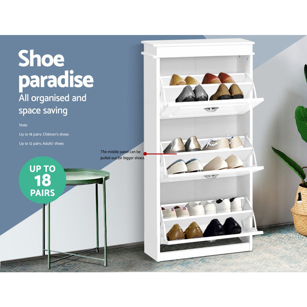 Artiss Shoe Rack Cabinet 18 Pairs 3-tier White Sena Chez Guru