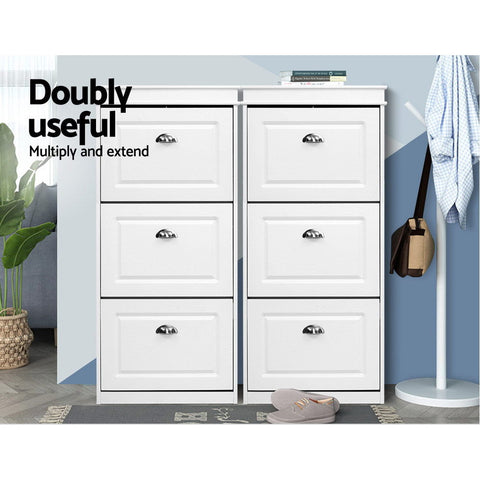 Artiss Shoe Rack Cabinet 18 Pairs 3-tier White Sena Chez Guru