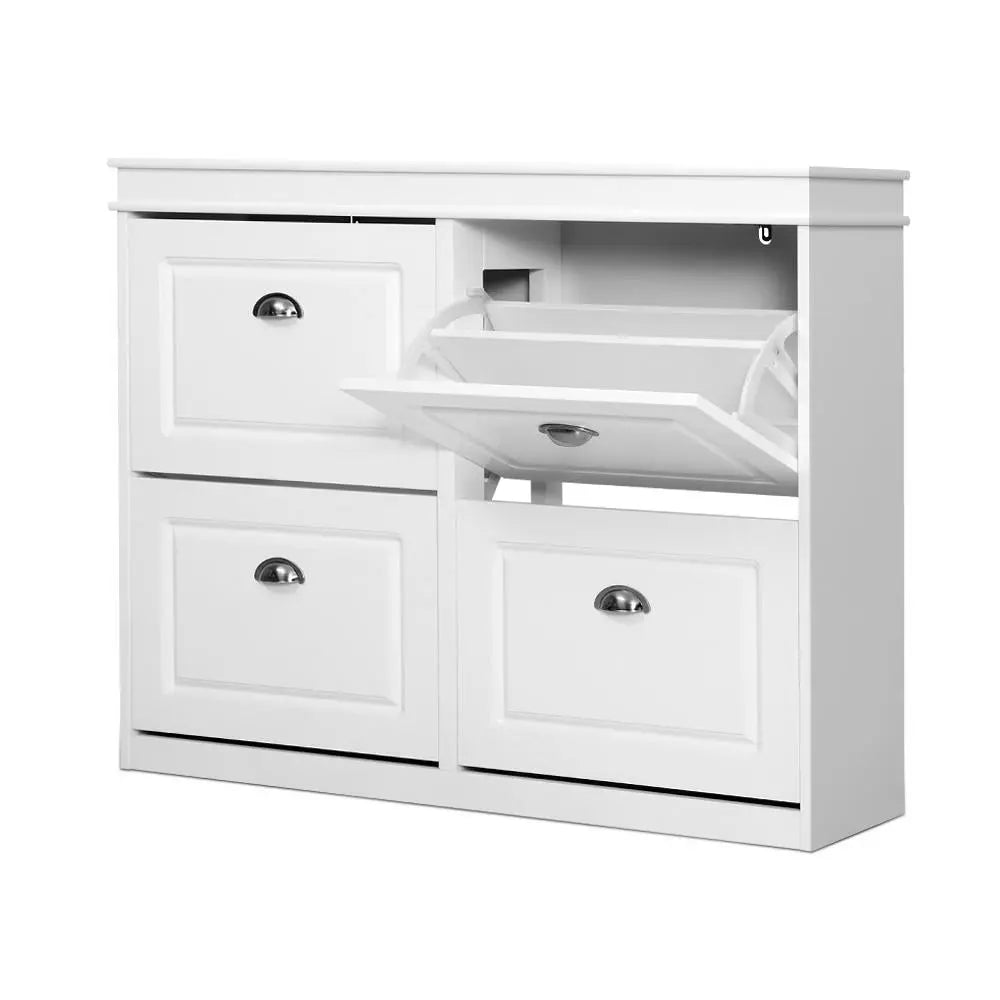 Artiss Shoe Rack Cabinet 16 Pairs 4-tier White Paul Chez Guru