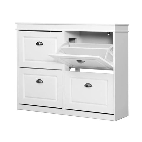 Artiss Shoe Rack Cabinet 16 Pairs 4-tier White Paul Chez Guru
