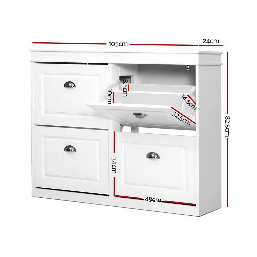 Artiss Shoe Rack Cabinet 16 Pairs 4-tier White Paul Chez Guru