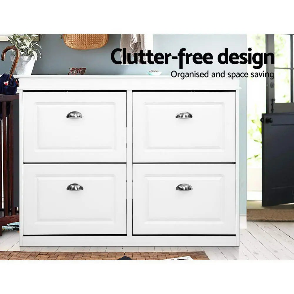 Artiss Shoe Rack Cabinet 16 Pairs 4-tier White Paul Chez Guru