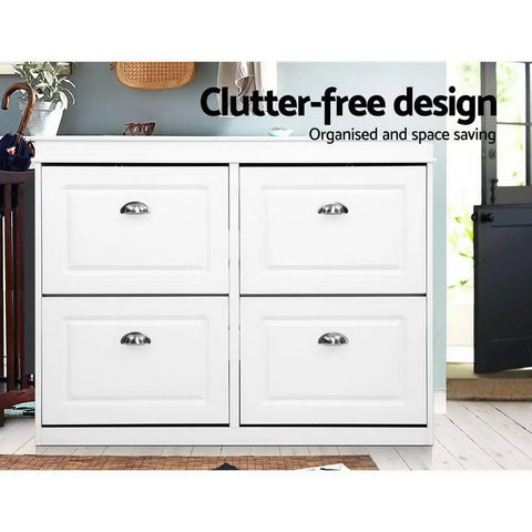 Artiss Shoe Rack Cabinet 16 Pairs 4-tier White Paul Chez Guru