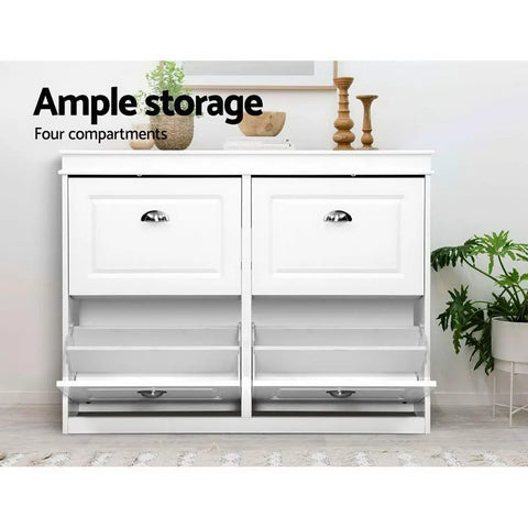 Artiss Shoe Rack Cabinet 16 Pairs 4-tier White Paul Chez Guru