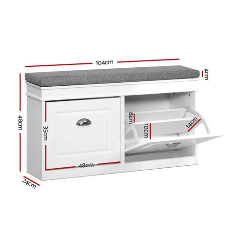 Artiss Shoe Rack Cabinet Bench 8 Pairs White Chez Guru