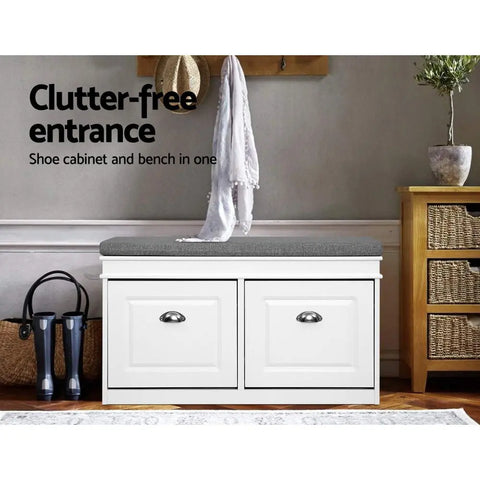 Artiss Shoe Rack Cabinet Bench 8 Pairs White Chez Guru