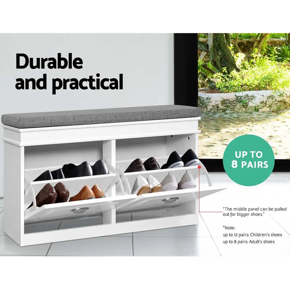 Artiss Shoe Rack Cabinet Bench 8 Pairs White Chez Guru