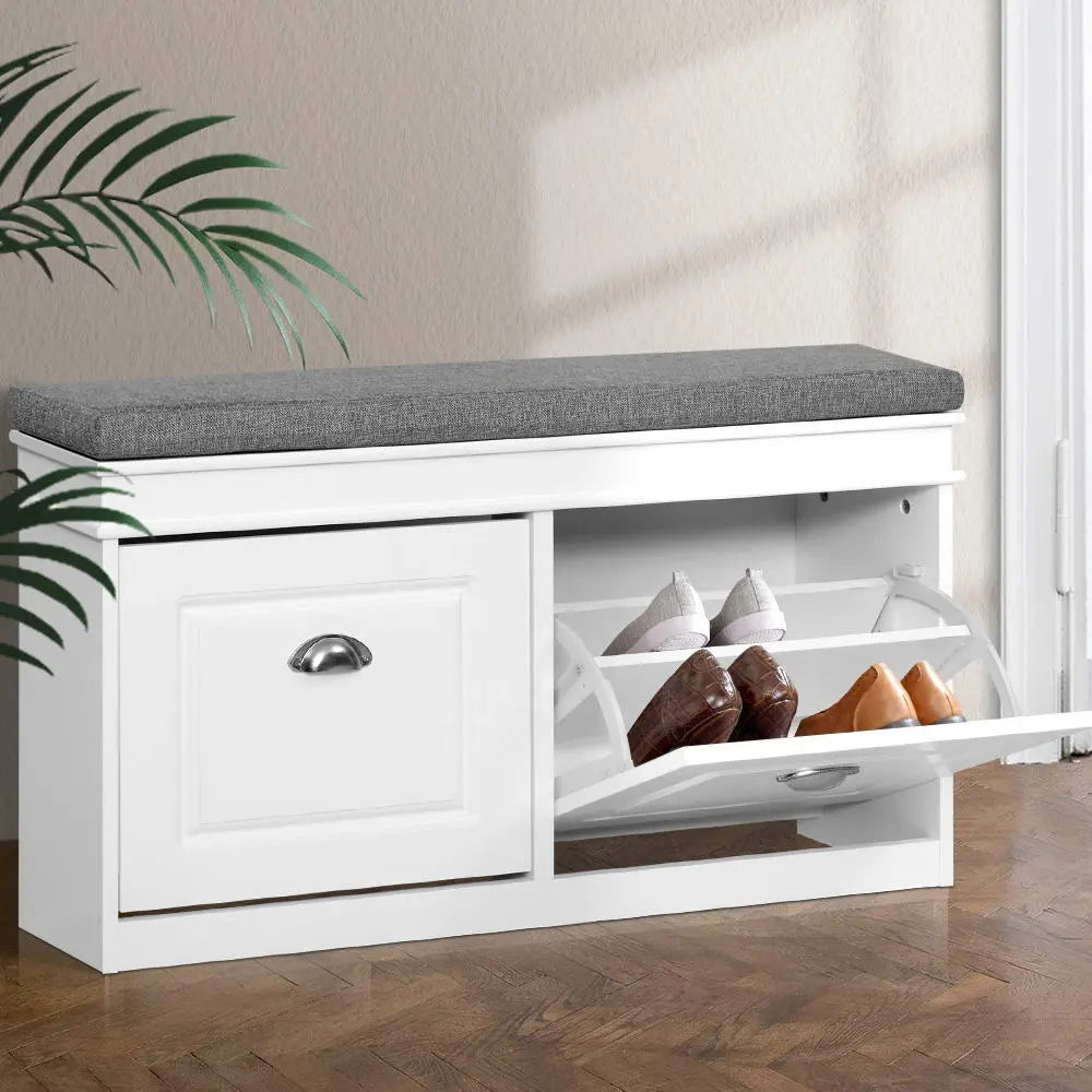 Artiss Shoe Rack Cabinet Bench 8 Pairs White Chez Guru