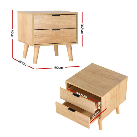 Artiss Bedside Table 2 Drawers - Pine - Chez Guru