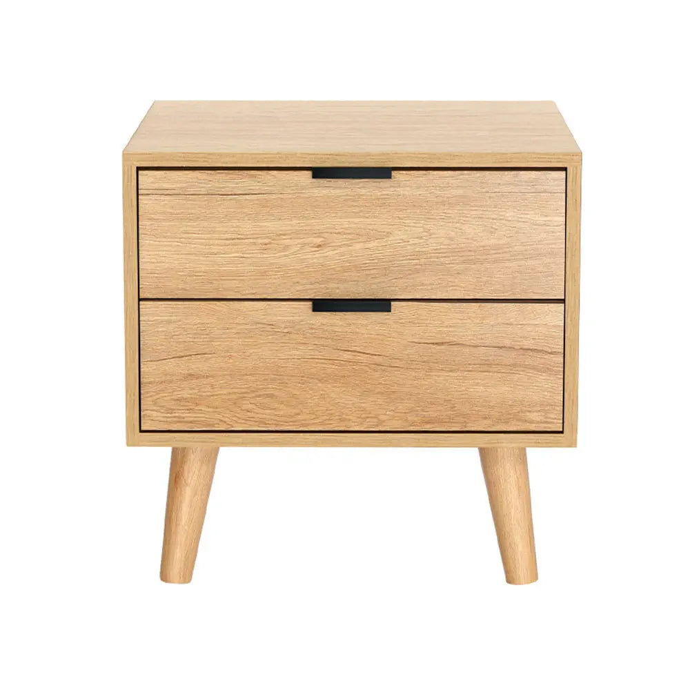Artiss Bedside Table 2 Drawers - Pine - Chez Guru