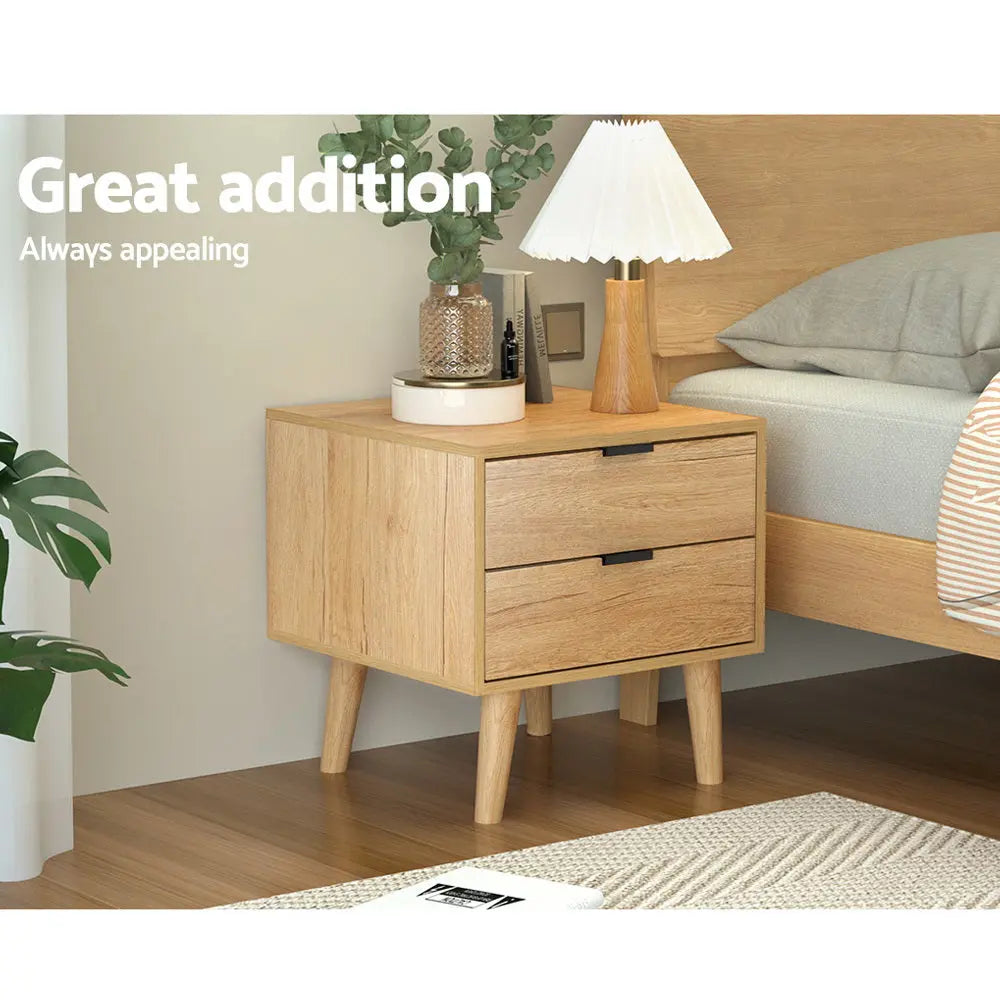 Artiss Bedside Table 2 Drawers - Pine - Chez Guru