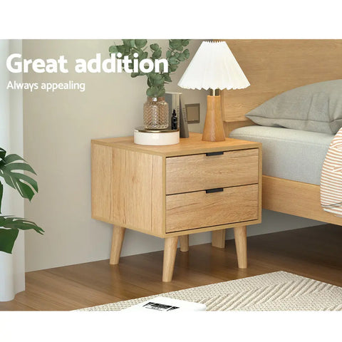 Artiss Bedside Table 2 Drawers - Pine - Chez Guru