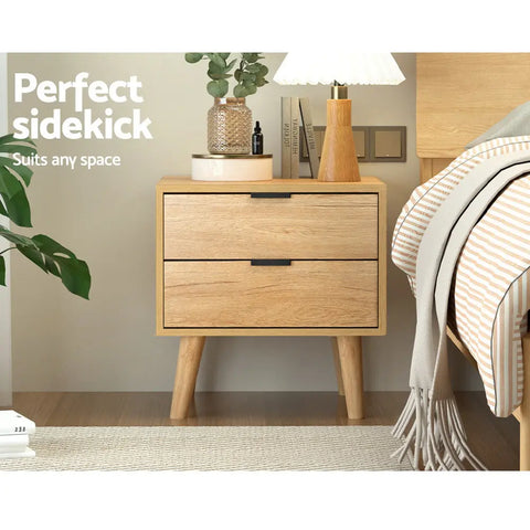Artiss Bedside Table 2 Drawers - Pine - Chez Guru