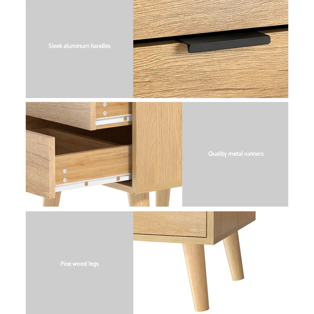 Artiss Bedside Table 2 Drawers - Pine - Chez Guru