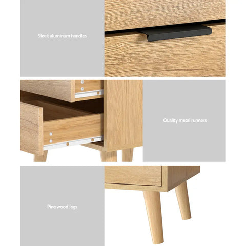 Artiss Bedside Table 2 Drawers - Pine - Chez Guru