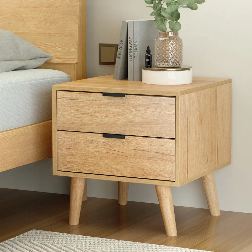 Artiss Bedside Table 2 Drawers - Pine - Chez Guru