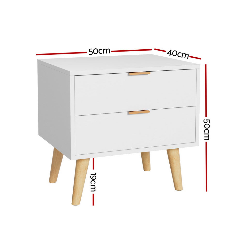 Artiss Bedside Table 2 Drawers - White Chez Guru