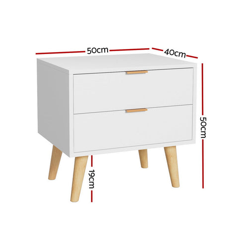 Artiss Bedside Table 2 Drawers - White Chez Guru