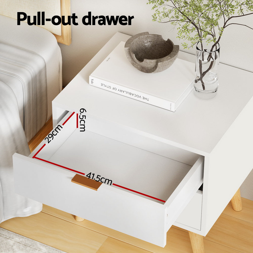 Artiss Bedside Table 2 Drawers - White Chez Guru