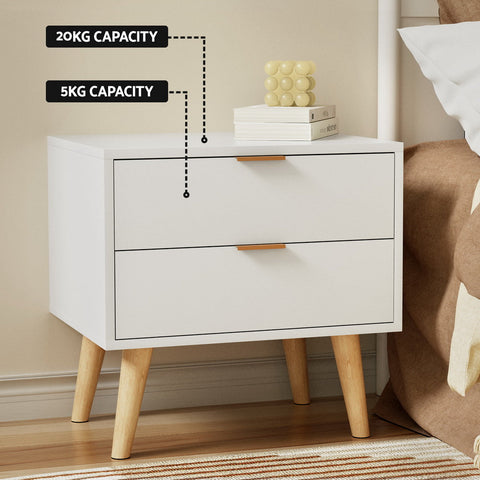 Artiss Bedside Table 2 Drawers - White Chez Guru