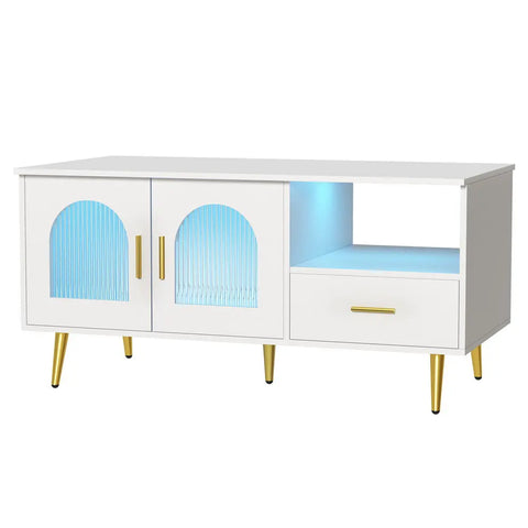 Artiss LED Coffee Table Shelf Drawer Storage White - Chez Guru