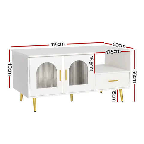 Artiss LED Coffee Table Shelf Drawer Storage White - Chez Guru