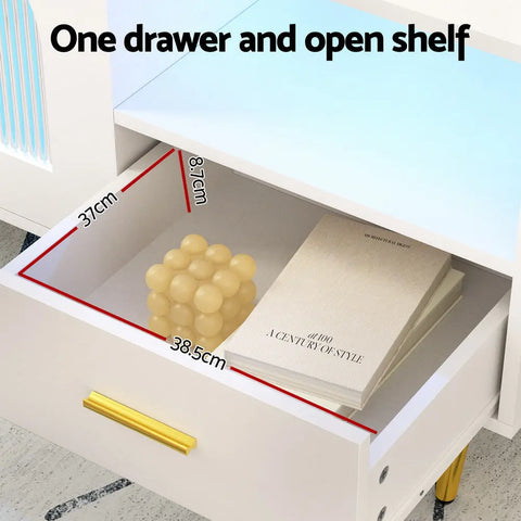 Artiss LED Coffee Table Shelf Drawer Storage White - Chez Guru